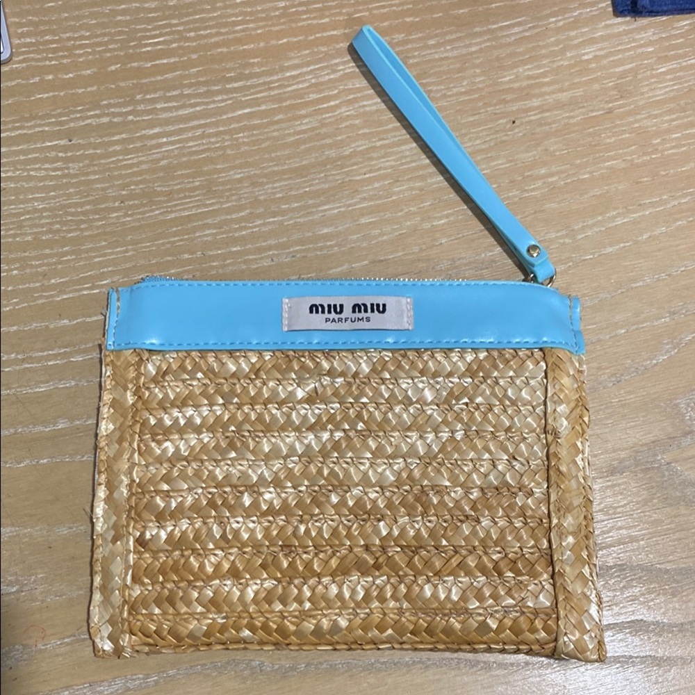 Miu Miu Parfums Tan and Blue Woven Clutch